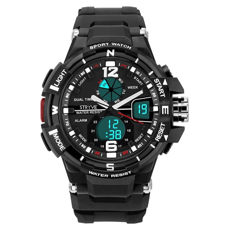 Stryve S8012 Chronograph Luminous Week Display Vattentät Män Sport Dual Display Digital Watch