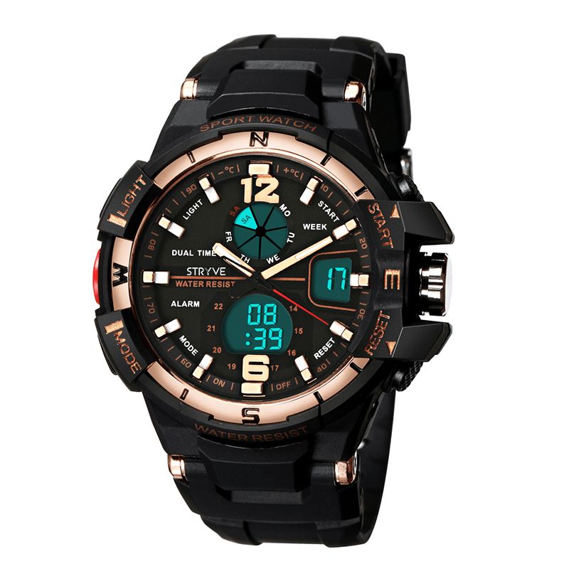 Stryve S8012 Chronograph Luminous Week Display Vattentät Män Sport Dual Display Digital Watch