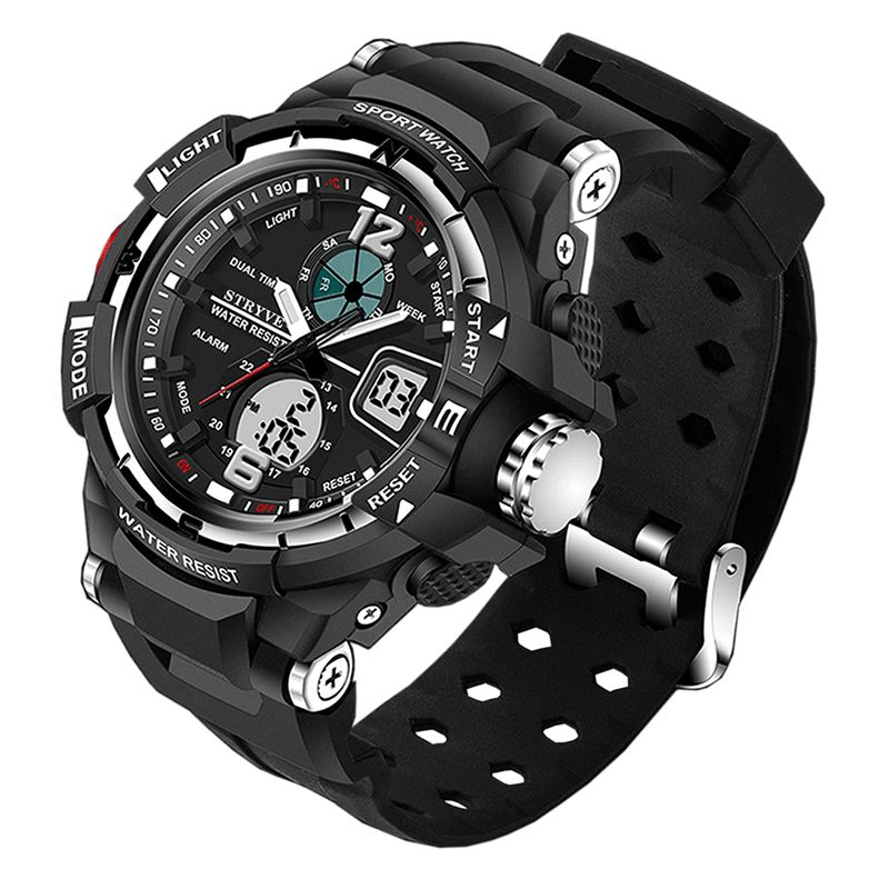 Stryve S8012 Chronograph Luminous Week Display Vattentät Män Sport Dual Display Digital Watch