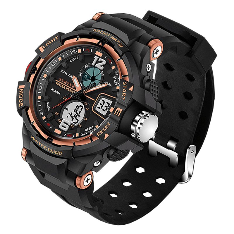 Stryve S8012 Chronograph Luminous Week Display Vattentät Män Sport Dual Display Digital Watch