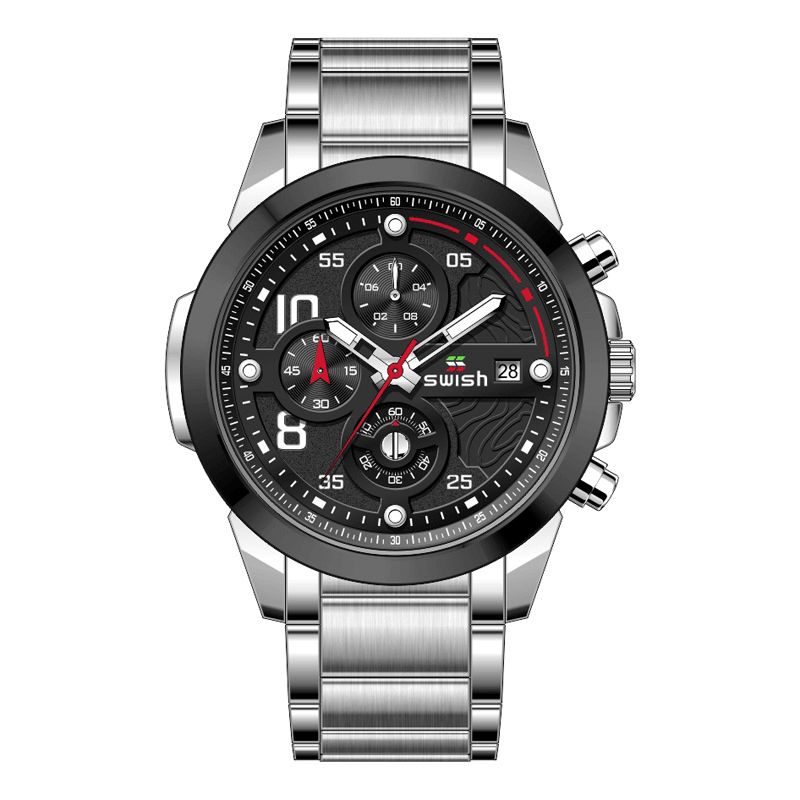 Swish 0108 Business 3Atm Vattentät Självlysande Datumvisning Chronograph Herr Kvartsur