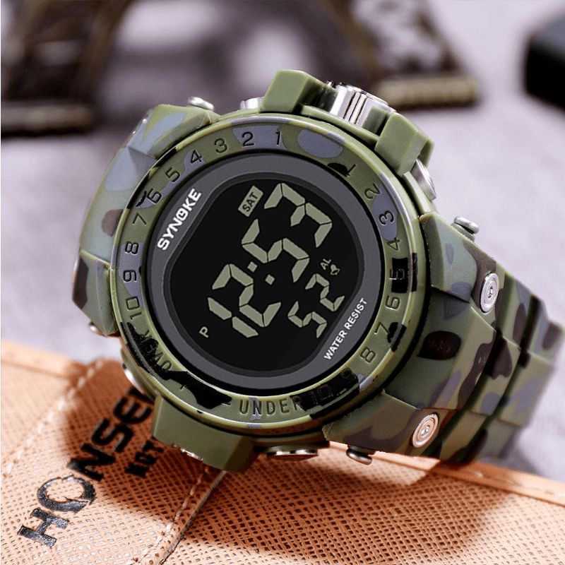 Synoke 9030 Mode Herrklocka Vattentät Week Display Alarm El Light Camouflage Digital Watch