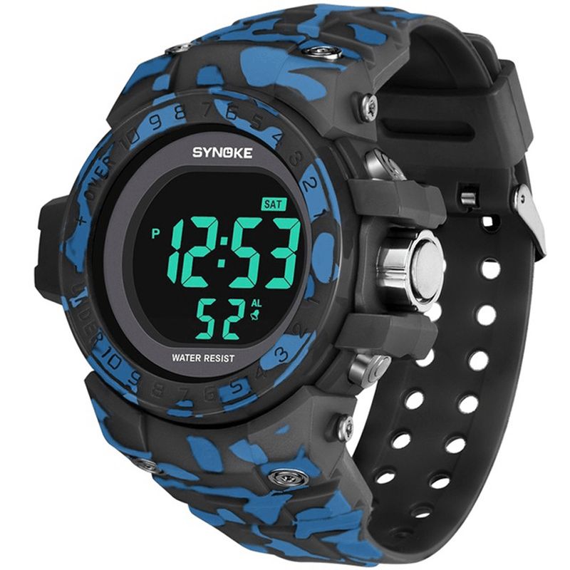 Synoke 9030 Mode Herrklocka Vattentät Week Display Alarm El Light Camouflage Digital Watch