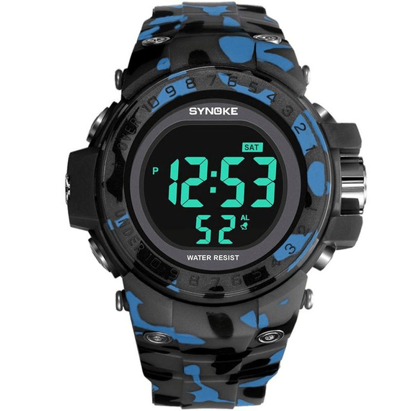 Synoke 9030 Mode Herrklocka Vattentät Week Display Alarm El Light Camouflage Digital Watch