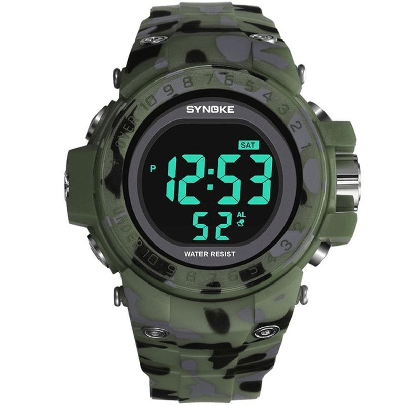 Synoke 9030 Mode Herrklocka Vattentät Week Display Alarm El Light Camouflage Digital Watch