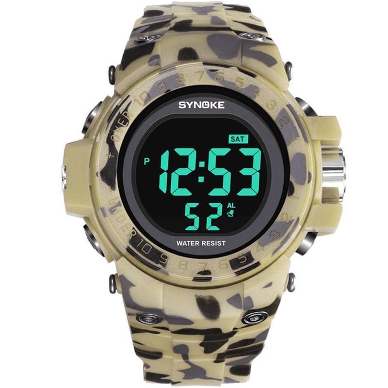 Synoke 9030 Mode Herrklocka Vattentät Week Display Alarm El Light Camouflage Digital Watch