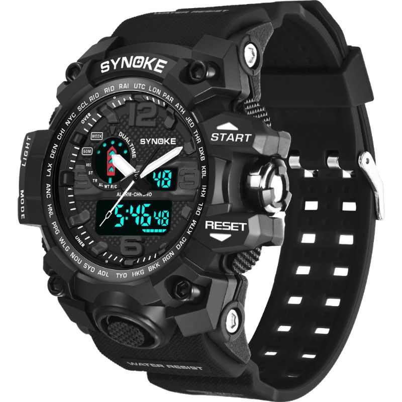 Synoke 9401 Sport Herr Digital Watch 5Atm Vattentät Dual Time Luminous Display Dual Display Watch