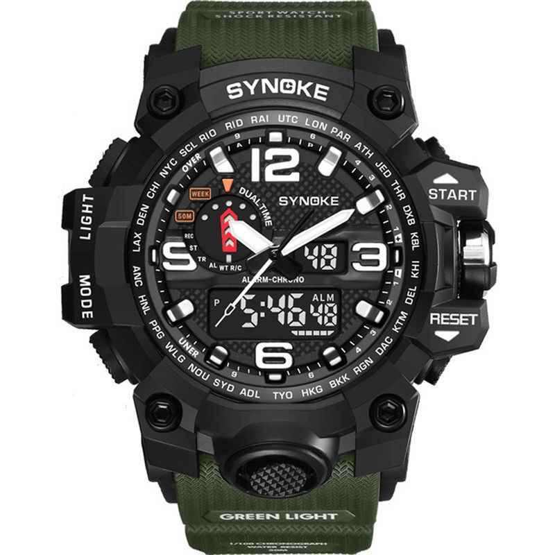 Synoke 9401 Sport Herr Digital Watch 5Atm Vattentät Dual Time Luminous Display Dual Display Watch