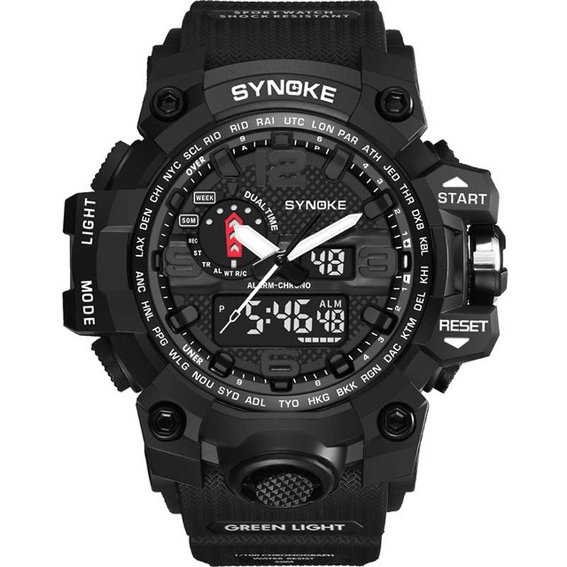 Synoke 9401 Sport Herr Digital Watch 5Atm Vattentät Dual Time Luminous Display Dual Display Watch