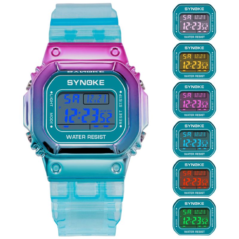 Synoke 9622 Gradient Color Watch-Fodral Modestil Kvinnor Män Lysande Display Par Digital Watch