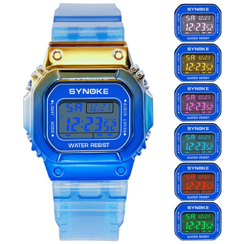 Synoke 9622 Gradient Color Watch-Fodral Modestil Kvinnor Män Lysande Display Par Digital Watch