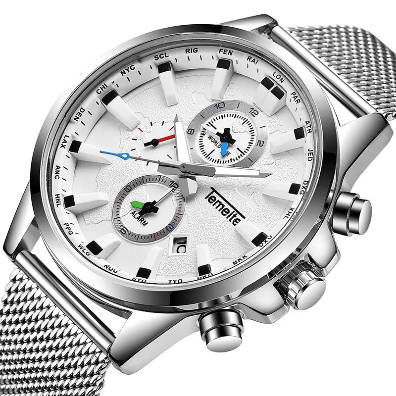 Temeite Herr Business Watch Chronograph Calendar Mode Casual 3Atm Vattentät Kvartsklocka