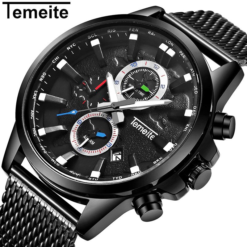 Temeite Herr Business Watch Chronograph Calendar Mode Casual 3Atm Vattentät Kvartsklocka