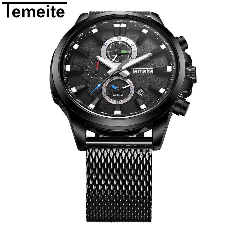 Temeite Herr Business Watch Chronograph Calendar Mode Casual 3Atm Vattentät Kvartsklocka