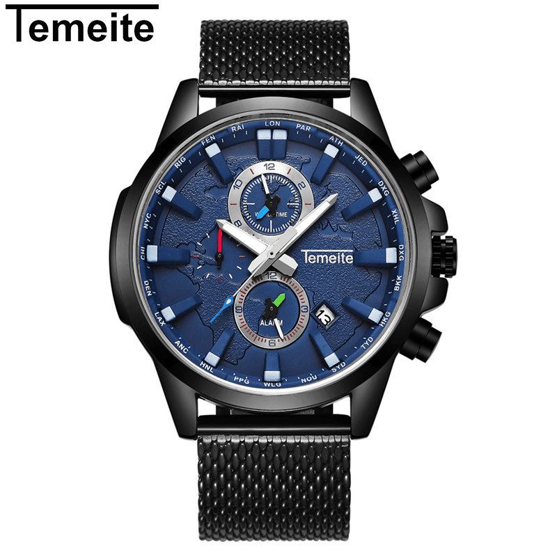 Temeite Herr Business Watch Chronograph Calendar Mode Casual 3Atm Vattentät Kvartsklocka