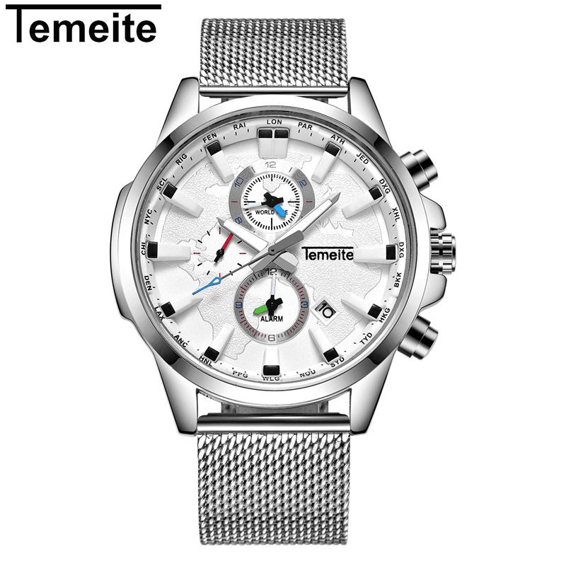 Temeite Herr Business Watch Chronograph Calendar Mode Casual 3Atm Vattentät Kvartsklocka