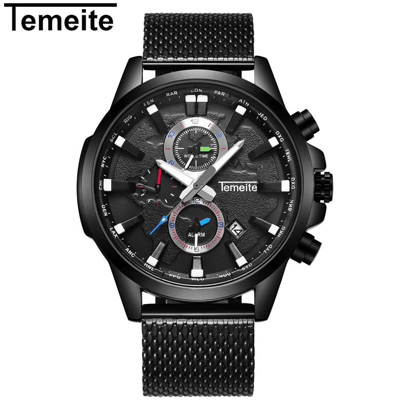 Temeite Herr Business Watch Chronograph Calendar Mode Casual 3Atm Vattentät Kvartsklocka