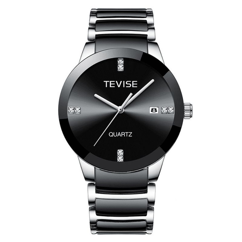 Tevise T845 Casual Style Herr Armbandsur Date Display Full Steel Band Kvartsur