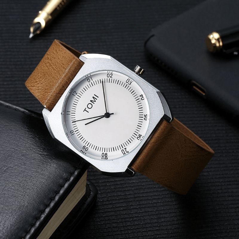 Tomi Mode Herr Watch Ultra Thin Dial Casual Läderrem Kvartsur