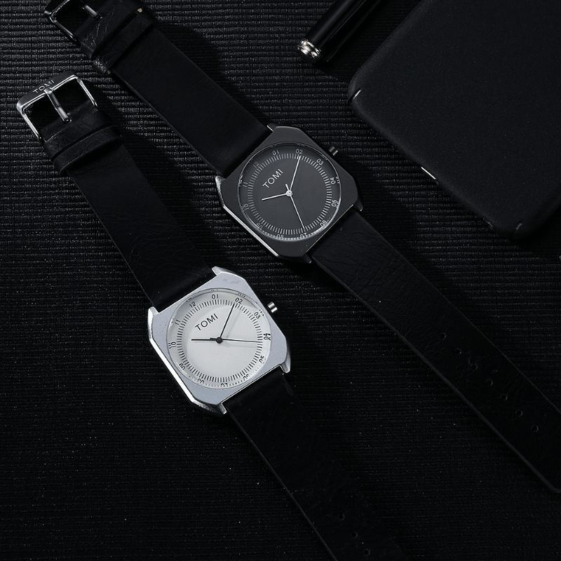 Tomi Mode Herr Watch Ultra Thin Dial Casual Läderrem Kvartsur