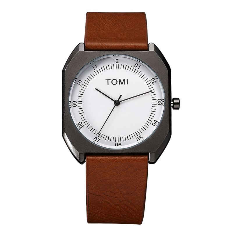 Tomi Mode Herr Watch Ultra Thin Dial Casual Läderrem Kvartsur