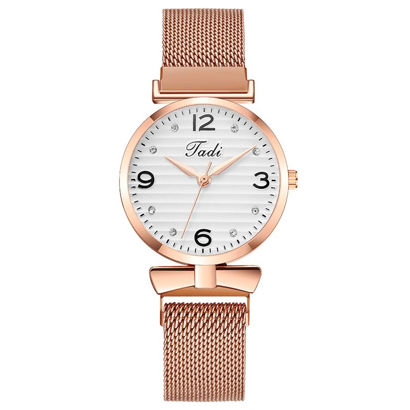 Trendig Enkel Elegant Design Vilda Kvinnor Klockor Alloy Mesh Band Rose Gold Legering Fodral Kvartsur