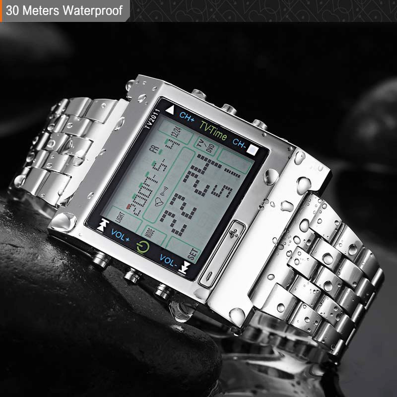 Tvg 2011 Full Steel Vattentät Alarm Digital Watch Led Display Sport Herr Armbandsur