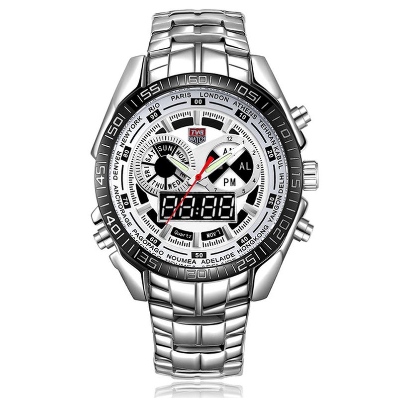 Tvg 468 Herr Luxury Steel Band Date Luminous Display Mode Sport Dual Disaplay Digital Watch