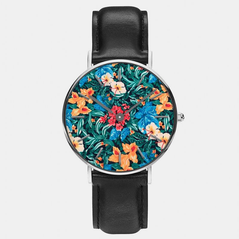 Ultratunn Oljemålning Kvinnor Casual Elegant Armbandsur Flower Leaf Kvartsur