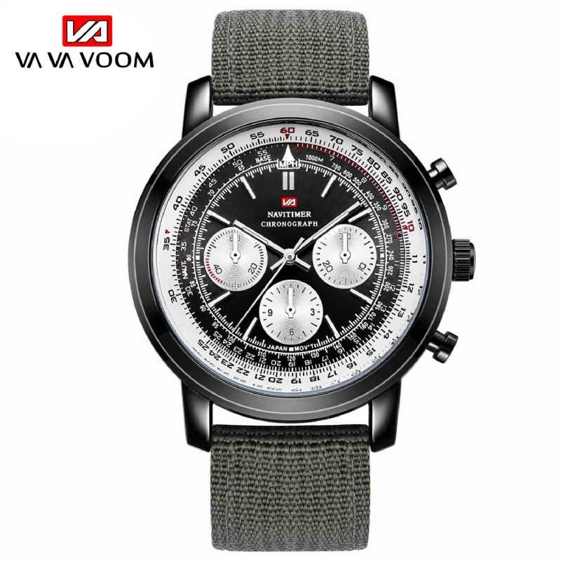 Vava Voom Va-207 Business Large Urtavla Äkta Läderrem Chronograph Waterproof Herr Kvartsur