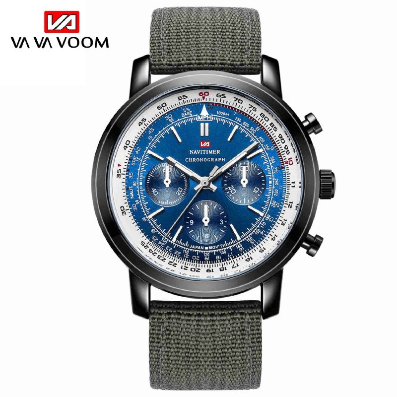 Vava Voom Va-207 Business Large Urtavla Äkta Läderrem Chronograph Waterproof Herr Kvartsur