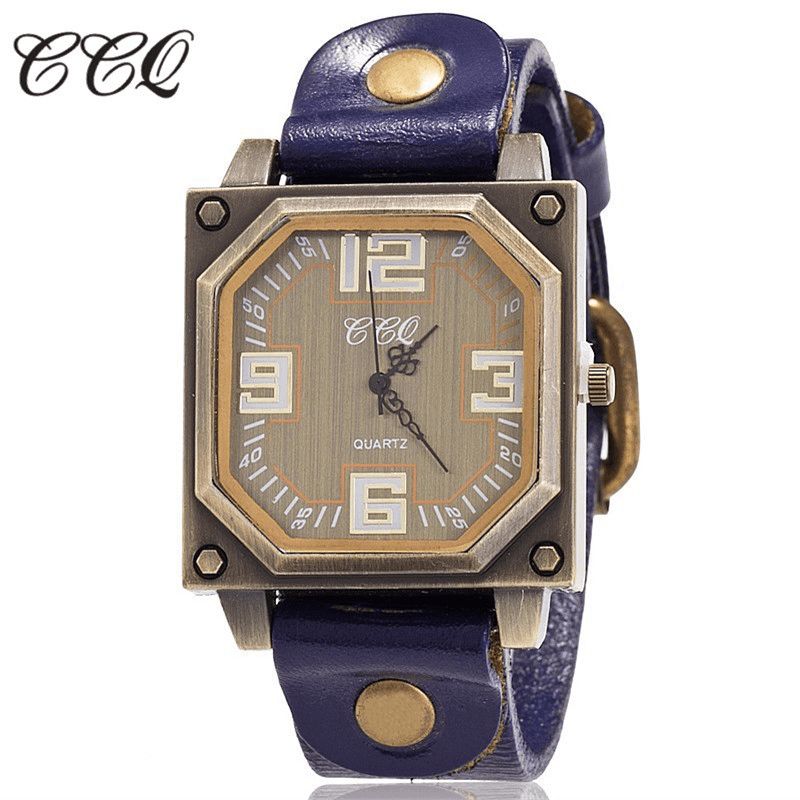 Vintage Casual Square Dial Justerbar Octagon Läderrem Herr Kvartsur Armbandsur