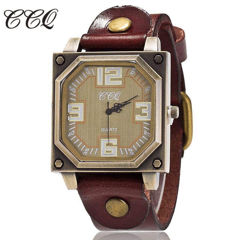 Vintage Casual Square Dial Justerbar Octagon Läderrem Herr Kvartsur Armbandsur