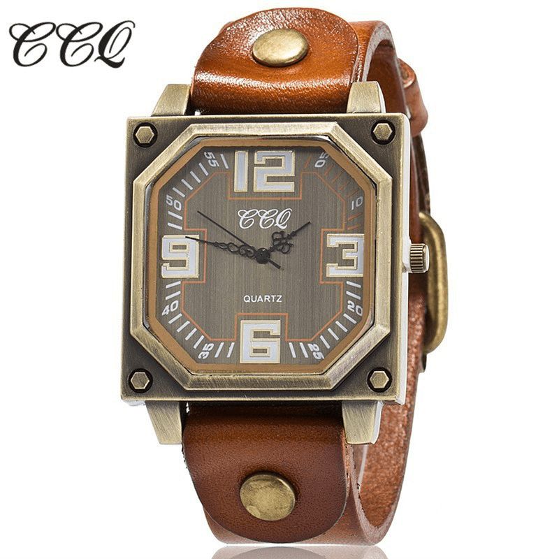 Vintage Casual Square Dial Justerbar Octagon Läderrem Herr Kvartsur Armbandsur