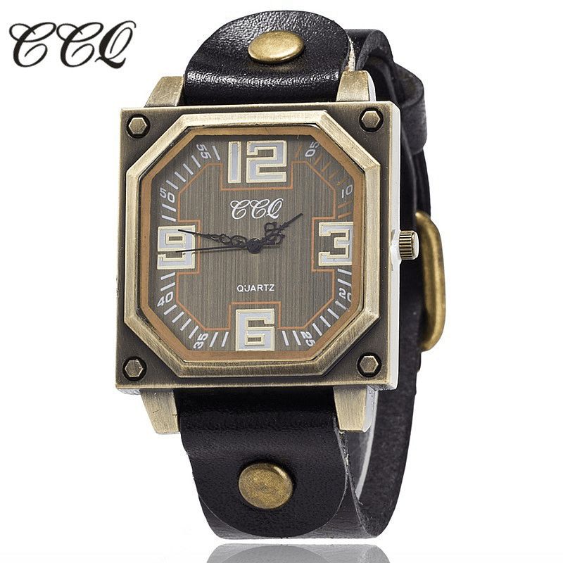 Vintage Casual Square Dial Justerbar Octagon Läderrem Herr Kvartsur Armbandsur