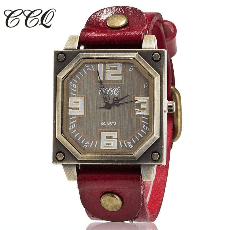 Vintage Casual Square Dial Justerbar Octagon Läderrem Herr Kvartsur Armbandsur