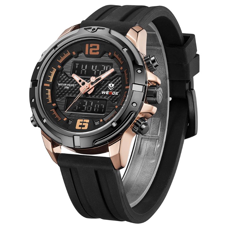 Weide Wh8602 Casual Style Lcd-Skärm Herrarmbandsur Silikonarmband Kvartsur