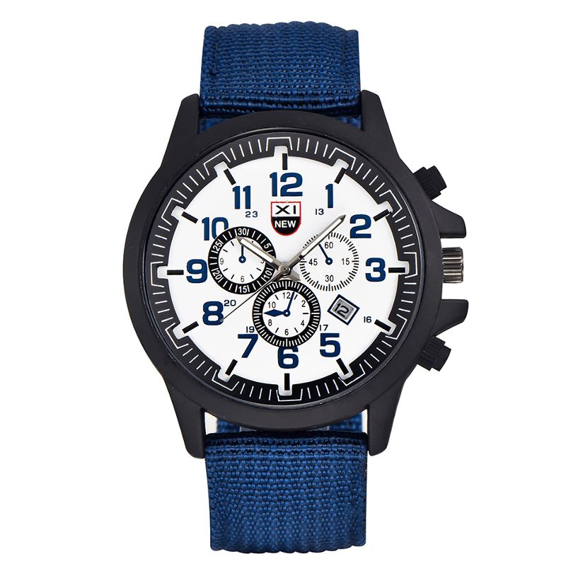 Xinew 2229D Militär Casual Män Nylon Canvas Band Data Display Vattentät Stor Urtavla Sport Kvartsklocka