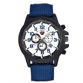 Xinew 2229D Militär Casual Män Nylon Canvas Band Data Display Vattentät Stor Urtavla Sport Kvartsklocka