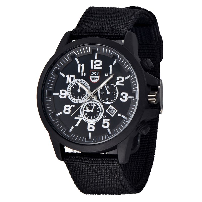 Xinew 2229D Militär Casual Män Nylon Canvas Band Data Display Vattentät Stor Urtavla Sport Kvartsklocka