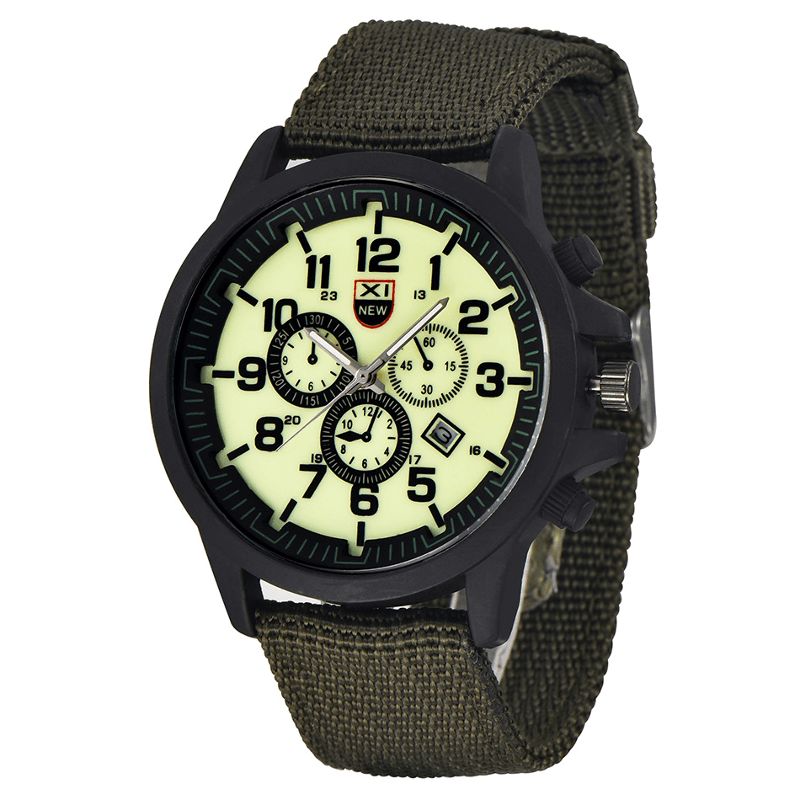 Xinew 2229D Militär Casual Män Nylon Canvas Band Data Display Vattentät Stor Urtavla Sport Kvartsklocka