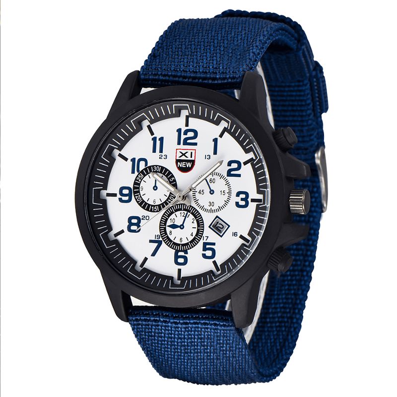 Xinew 2229D Militär Casual Män Nylon Canvas Band Data Display Vattentät Stor Urtavla Sport Kvartsklocka