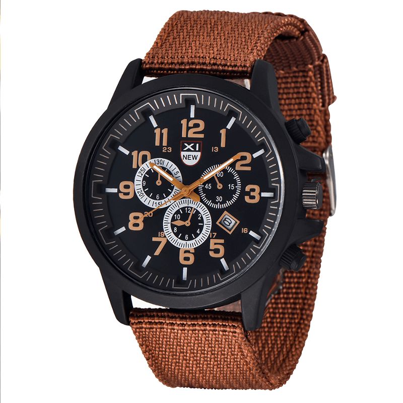 Xinew 2229D Militär Casual Män Nylon Canvas Band Data Display Vattentät Stor Urtavla Sport Kvartsklocka