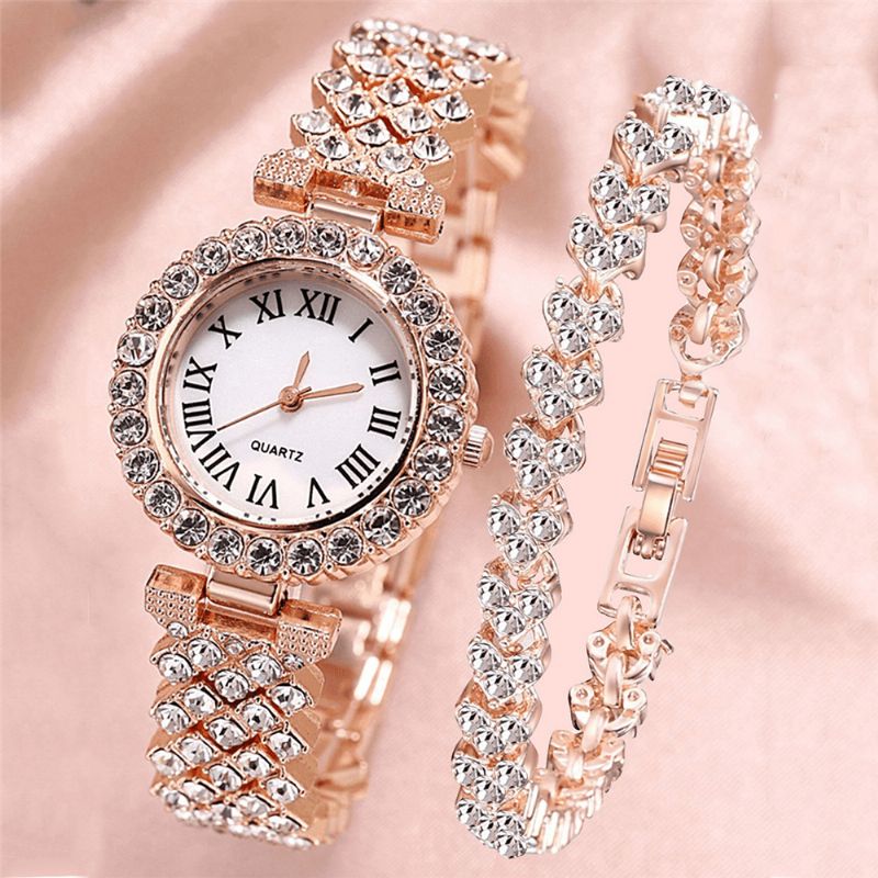 Xsvo Watch Set Luxury Elegant Style Dam Kvartsur Diamond-Dudded Armband For Mothers Girlfriend Damer