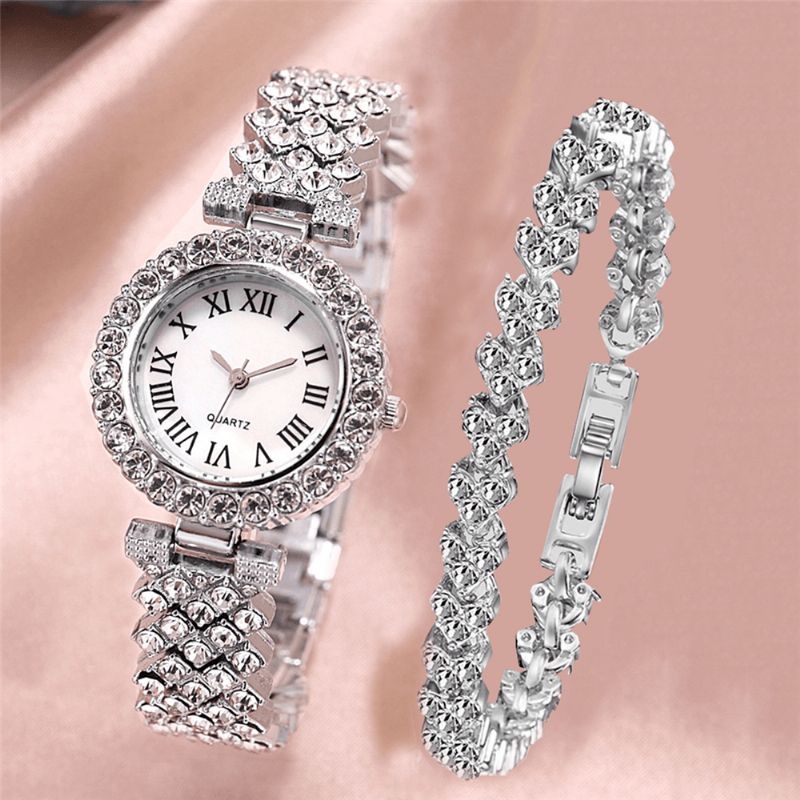 Xsvo Watch Set Luxury Elegant Style Dam Kvartsur Diamond-Dudded Armband For Mothers Girlfriend Damer