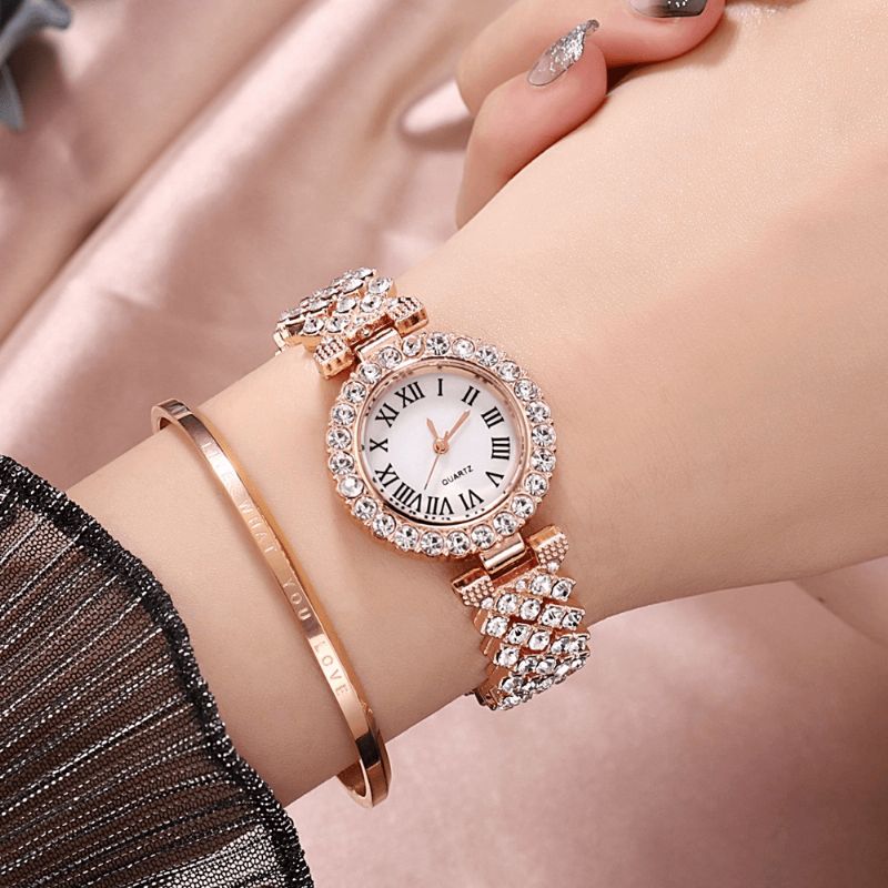 Xsvo Watch Set Luxury Elegant Style Dam Kvartsur Diamond-Dudded Armband For Mothers Girlfriend Damer