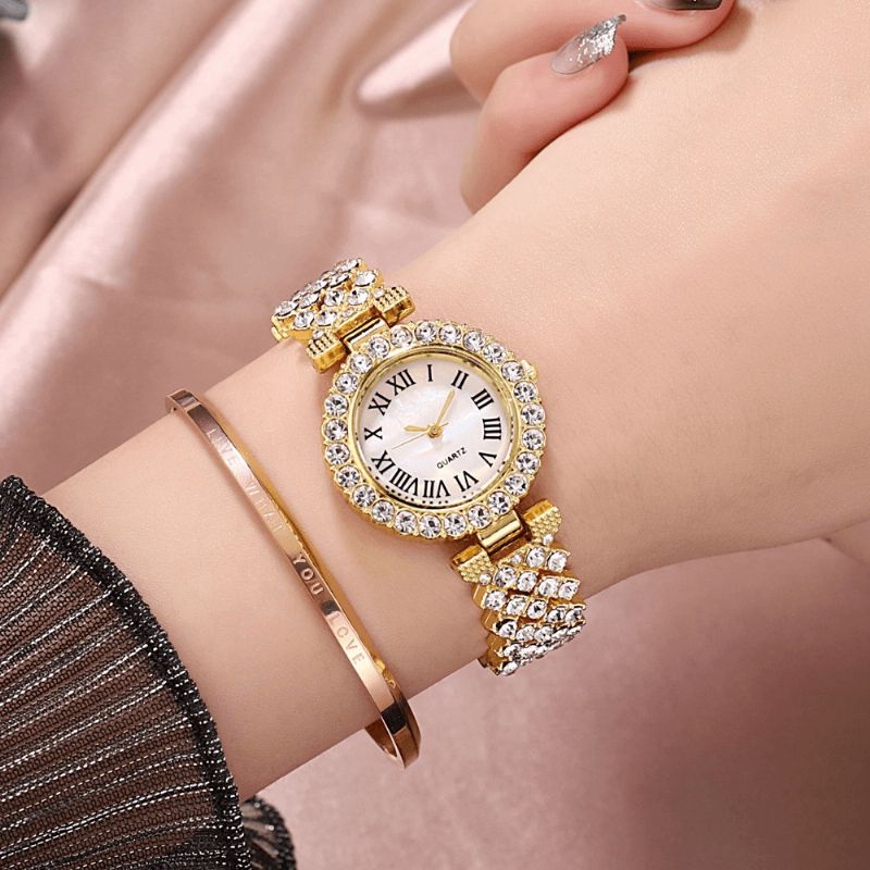 Xsvo Watch Set Luxury Elegant Style Dam Kvartsur Diamond-Dudded Armband For Mothers Girlfriend Damer