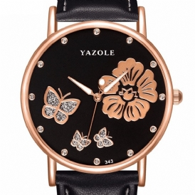 Yazole 343 Crystal Elegant Design Damarmbandsur Läderband Kvartsur