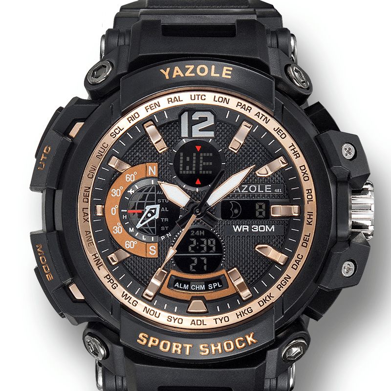 Yazole 481 482 Sport Stoppur Timing Kalender Vecka Lysande Dual Display Digital Watch