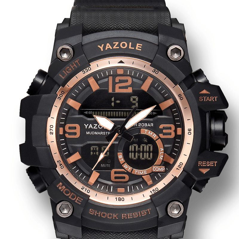 Yazole 481 482 Sport Stoppur Timing Kalender Vecka Lysande Dual Display Digital Watch